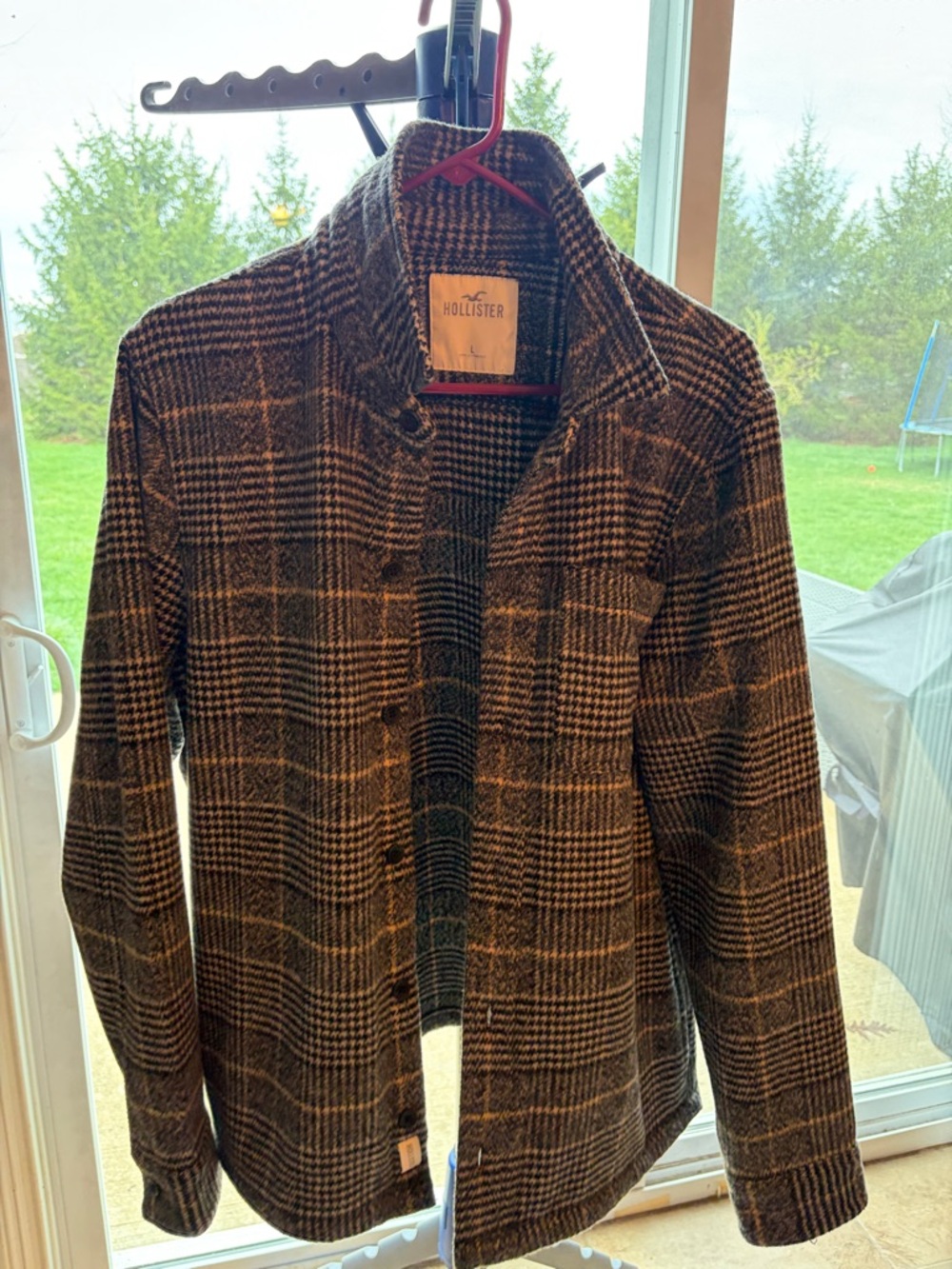 Hollister Men's Dark Gray Plaid Button-Front Jacket
